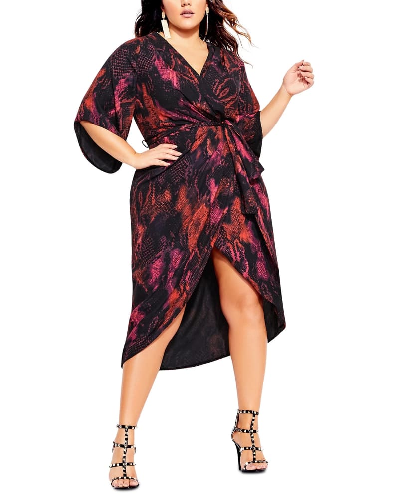 Front of a model wearing a size 24W City Chic Women's Trendy Plus Size Garnet Slither Dress Bright Red Size 24W in Red by City Chic. | dia_product_style_image_id:312696